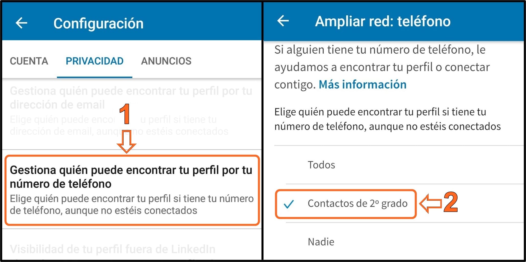 Configura tu privacidad en LinkedIn 9 8
