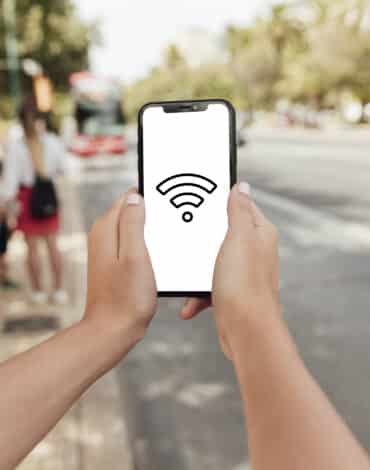 close up smartphone with wireless sign