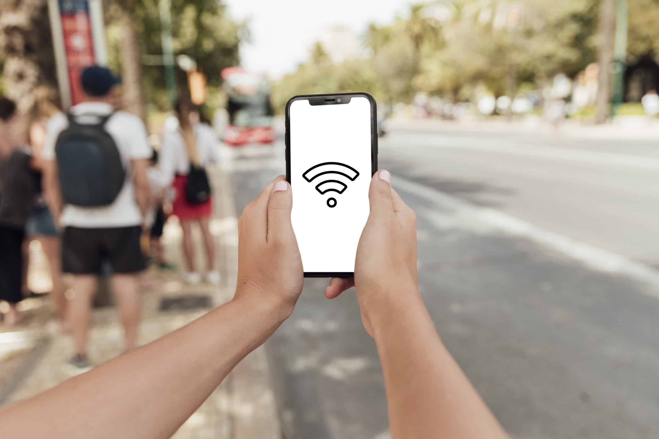 close up smartphone with wireless sign
